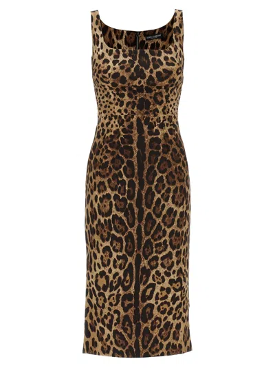 Dolce & Gabbana Brown Silk Midi Women's Dress