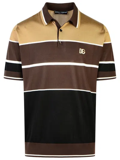 DOLCE & GABBANA DOLCE & GABBANA BROWN SILK POLO SHIRT
