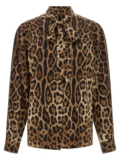Dolce & Gabbana Brown Silk Women's Blouse In Animal Print