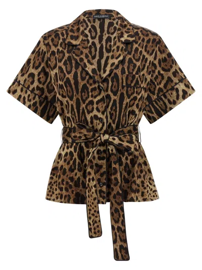 Dolce & Gabbana Leopard Print Silk Blouse In Brown