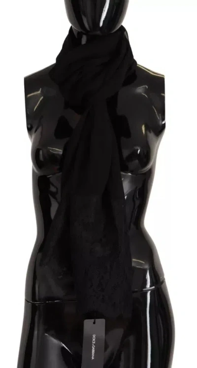 Pre-owned Dolce & Gabbana Brown Silk Wrap Shawl Floral Lace Women's Scarf ()