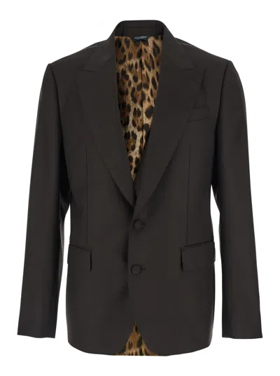 Dolce & Gabbana Brown Single-breasted Jacket With Peak Revers In Wool Man In Green
