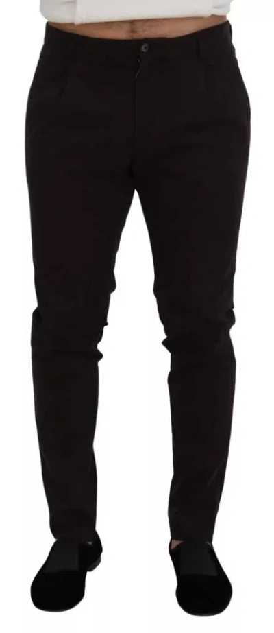 Dolce & Gabbana Brown Skinny Men Cotton Stretch Trousers In Black