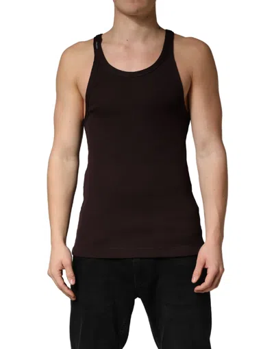 Dolce & Gabbana Brown Sleeveless Round Neck Tank Top T-shirt In Black