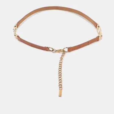 Pre-owned Dolce & Gabbana Brown Snakeskin Leather Dg Waist Belt 90cm