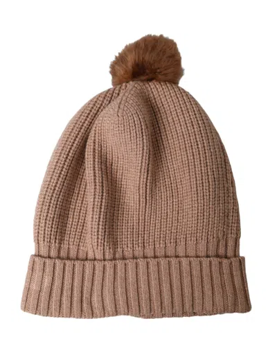 DOLCE & GABBANA DOLCE & GABBANA BROWN SOLID KNITTED FUR BALL WINTER BEANIE WOMEN'S HAT