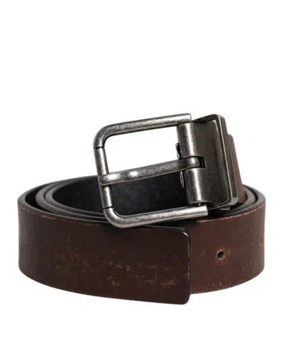 Pre-owned Dolce & Gabbana Brown Solid Leather Classic Waist Buckle Women's Belt ()