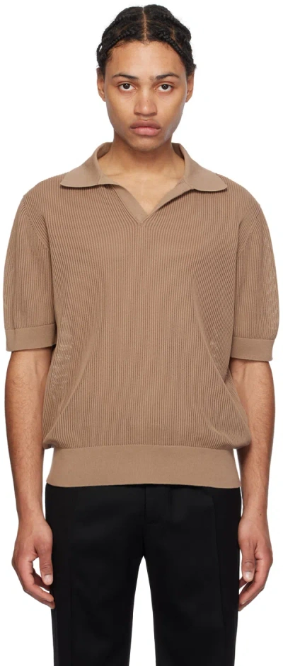 Dolce & Gabbana Brown Spread Collar Polo In Beige 10