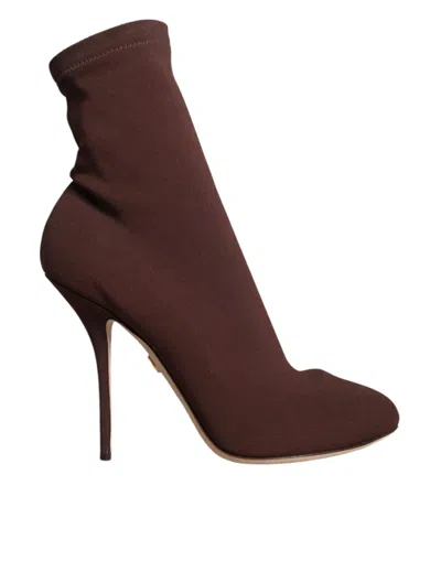 Dolce & Gabbana Brown Stiletto Heels Socks Ankle Boots Shoes In Red