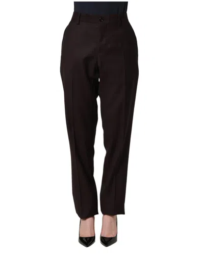 Dolce & Gabbana Brown Straight Leg Dress Silk Trousers Pants In Black