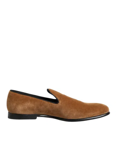 DOLCE & GABBANA BROWN SUEDE SLIP ON MEN LOAFERS FORMAL SHOES