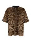 Dolce & Gabbana Brown T-shirt With All-over Leopard Motif In Animal Print