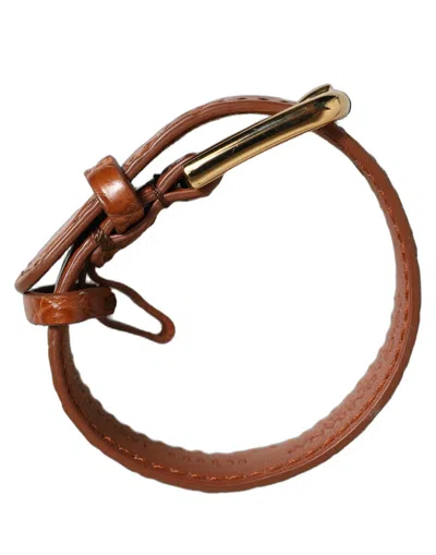 Dolce & Gabbana Brown Textured Leather Gold Buckle Belt Strap Bracelet