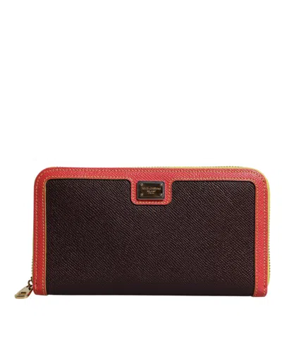 Pre-owned Dolce & Gabbana Brown Textured Leather Zip Around Continental Women's Wallet ()
