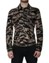Dolce & Gabbana Brown Tiger Button Down Collared Jacket In Black And Brown