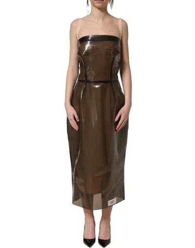 Pre-owned Dolce & Gabbana Brown Transparent Vinyl Sheath Midi Women's Dress ()