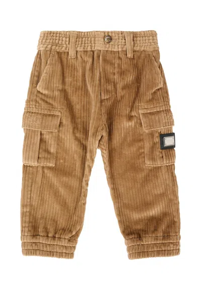 Dolce & Gabbana Brown Trousers For Baby Boy With Patch
