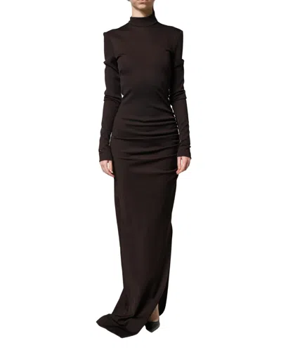 Dolce & Gabbana Brown Turtleneck Jersey Long Maxi Dress In Black