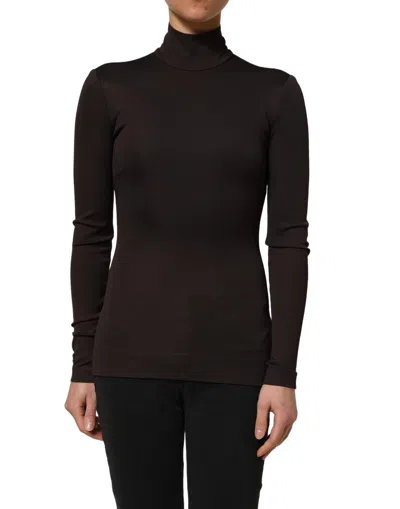 Pre-owned Dolce & Gabbana Brown Turtleneck Long Sleeves Blouse Women's Top ()