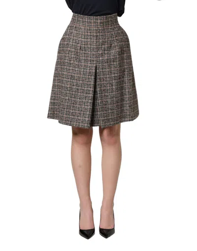 Dolce & Gabbana Brown Tweed Kick Pleat High Waist Mini Skirt In Gray
