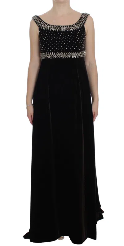 Dolce & Gabbana Brown Velvet Crystal Sheath Gown Women's Dress