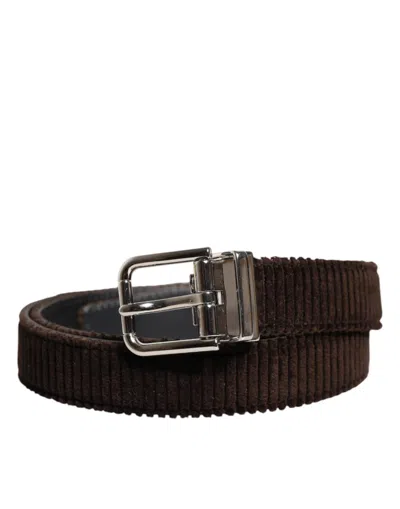 Pre-owned Dolce & Gabbana Brown Velvet Metal Buckle Classic Men's Belt ()