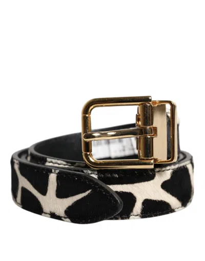 Pre-owned Dolce & Gabbana Brown White Pony Leather Metal Buckle Women's Belt ()