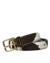 DOLCE & GABBANA BROWN WHITE ZEBRA PONY HAIR GOLD BUCKLE BELT