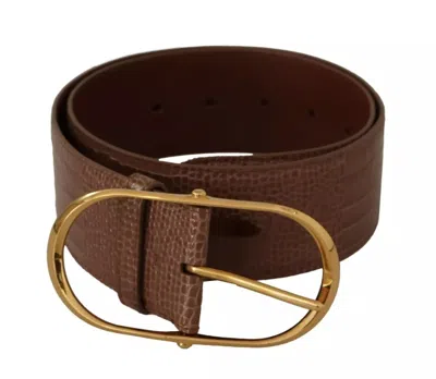 Pre-owned Dolce & Gabbana Brown Wide Waist Leather Gold Oval Metal Buckle Women's Belt ()