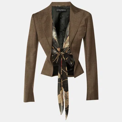 Pre-owned Dolce & Gabbana Brown Wool & Silk Tie Detail Blazer S