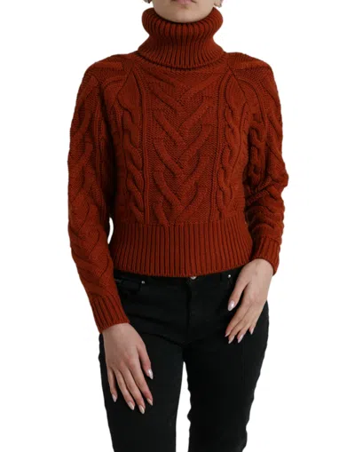 DOLCE & GABBANA DOLCE & GABBANA BROWN WOOL KNIT TURTLENECK PULLOVER WOMEN'S SWEATER