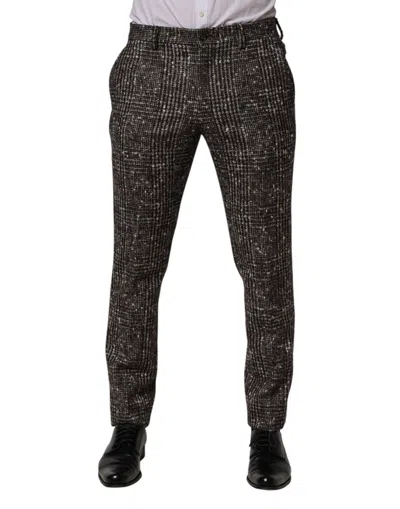 Dolce & Gabbana Brown Wool Plaid Skinny Dress Trouser Pants In Animal Print