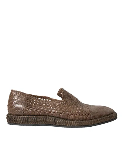 Dolce & Gabbana Brown Woven Leather Loafers Casual Shoes