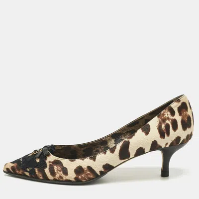 Pre-owned Dolce & Gabbana Brown/beige Calf Hair Bow Pointed Toe Pumps Size 37 In Sand