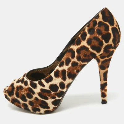 Pre-owned Dolce & Gabbana Brown/beige Calf Hair Peep Toe Pumps Size 39