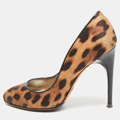 Pre-owned Dolce & Gabbana Brown/beige Leopard Print Round Toe Pumps Size 37