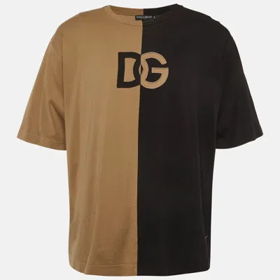 Pre-owned Dolce & Gabbana Brown/black Jersey Dg Applique T-shirt Xxl