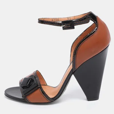 Pre-owned Dolce & Gabbana Brown/black Leather And Patent Ankle Strap Sandals Size 41