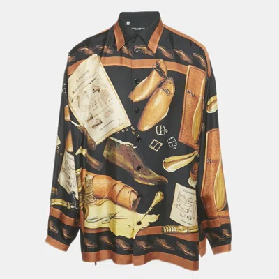 Pre-owned Dolce & Gabbana Brown/black Printed Silk Shirt Xxl