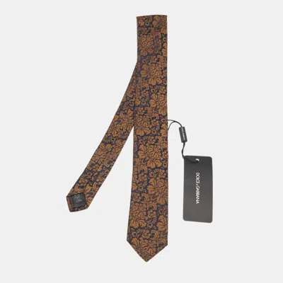 Pre-owned Dolce & Gabbana Brown/blue Floral Jacquard Skinny Tie