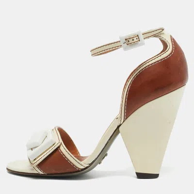 Pre-owned Dolce & Gabbana Brown/cream Leather Vintage Ankle Strap Sandals Size 37.5