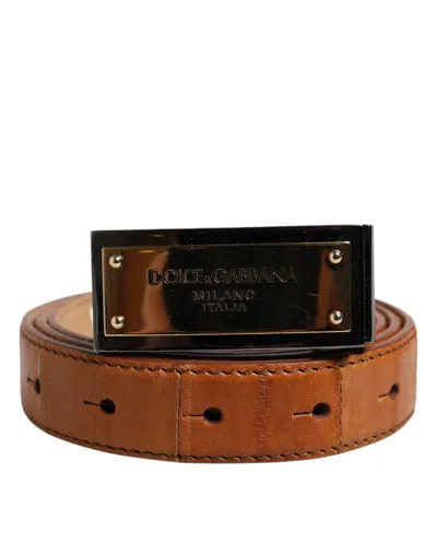 Pre-owned Dolce & Gabbana Browned Off Leather Gold Dg Logo Buckle Men's Belt ()