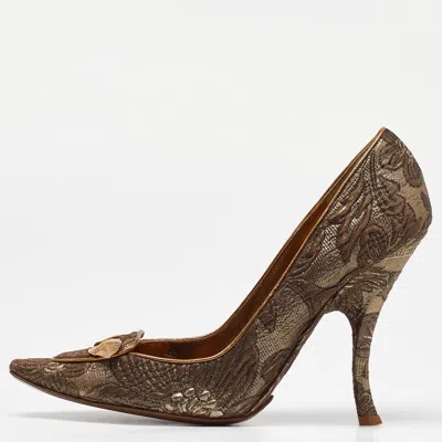 Pre-owned Dolce & Gabbana Brown/gold Brocade Fabric Pointed Toe Pumps Size 39.5