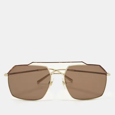 Pre-owned Dolce & Gabbana Brown/gold Tone Dg 2250 Aviator Sunglasses