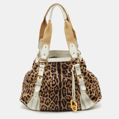 Pre-owned Dolce & Gabbana Brown/white Leopard Print Canvas And Leather Satchel