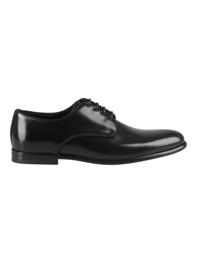 Dolce & Gabbana Brushed Calf Leather Derby Shoes In Black