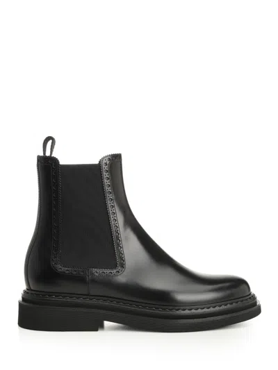 Dolce & Gabbana Black Brushed Leather Ankle Boot Scarpe Basse Black