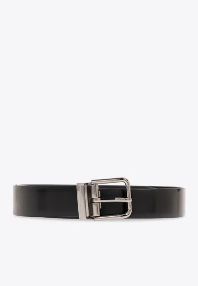 Dolce & Gabbana Brushed Calfskin Belt In Black