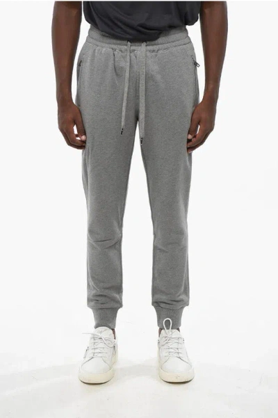 Dolce & Gabbana Brushed Cotton Joggers With Metal Logo In Gray