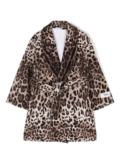 Dolce & Gabbana Kids' Brushed-finish Cotton Robe In Black